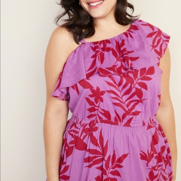 Waist-Defined Plus-Size One- Shoulder Dress New - Picture 4 of 5